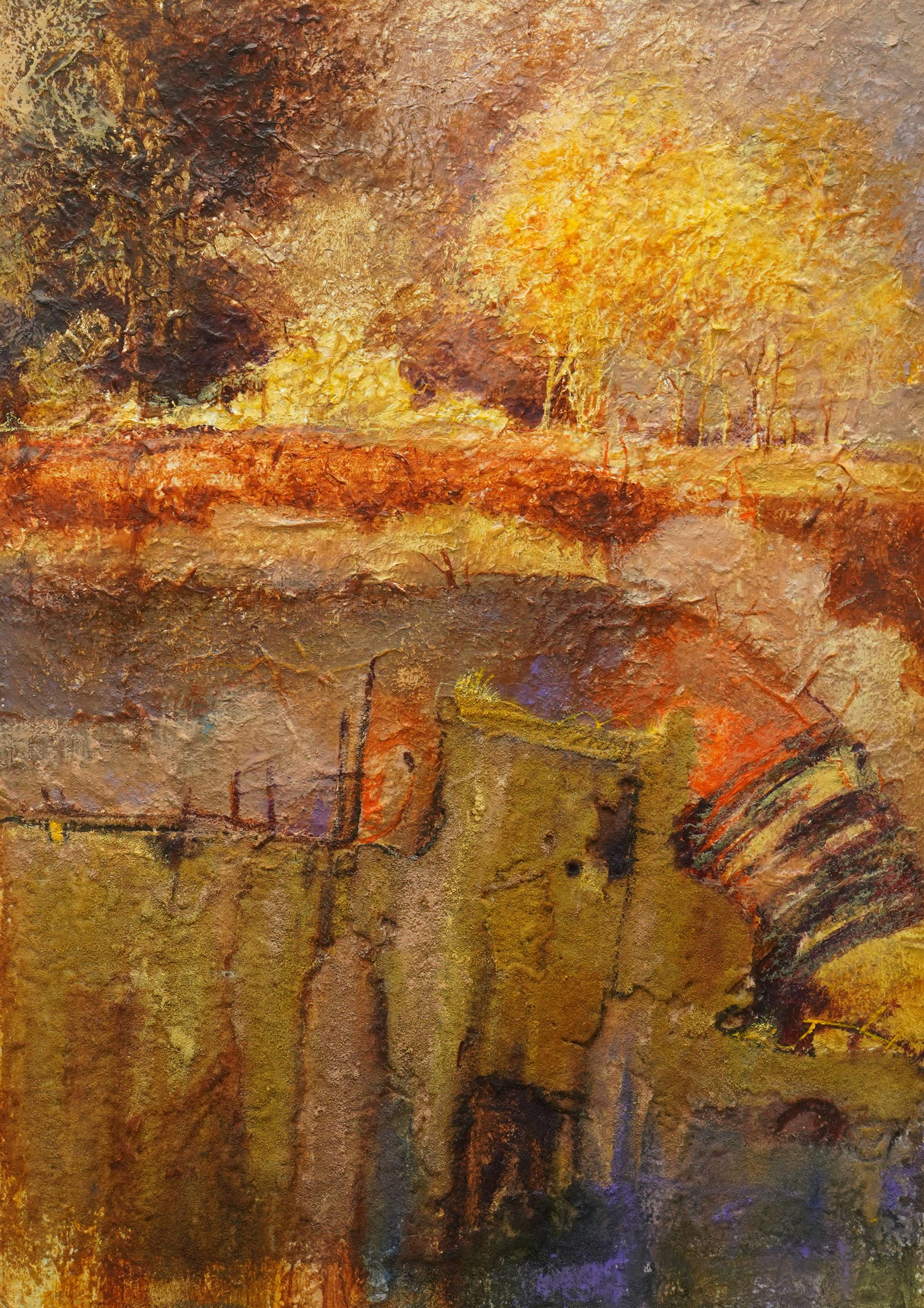 Keith Mountain (British 1944-): 'Excavation - Autumn Glow', mixed media signed and titled on 'Hunting Art Prizes' label verso 59cm x 43cm