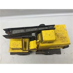 Tonka - five large scale pressed steel vehicles comprising Cement Mixer, Mobile Crane, Bulldozer and two Dumper Trucks (5)
