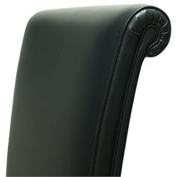 Poltrona Frau - set of eight ‘Vittoria’ dining chairs, each upholstered in black Pelle Frau leather with rolled top-cresting backs and saddle-stitched seams, raised on tapering stained beech supports