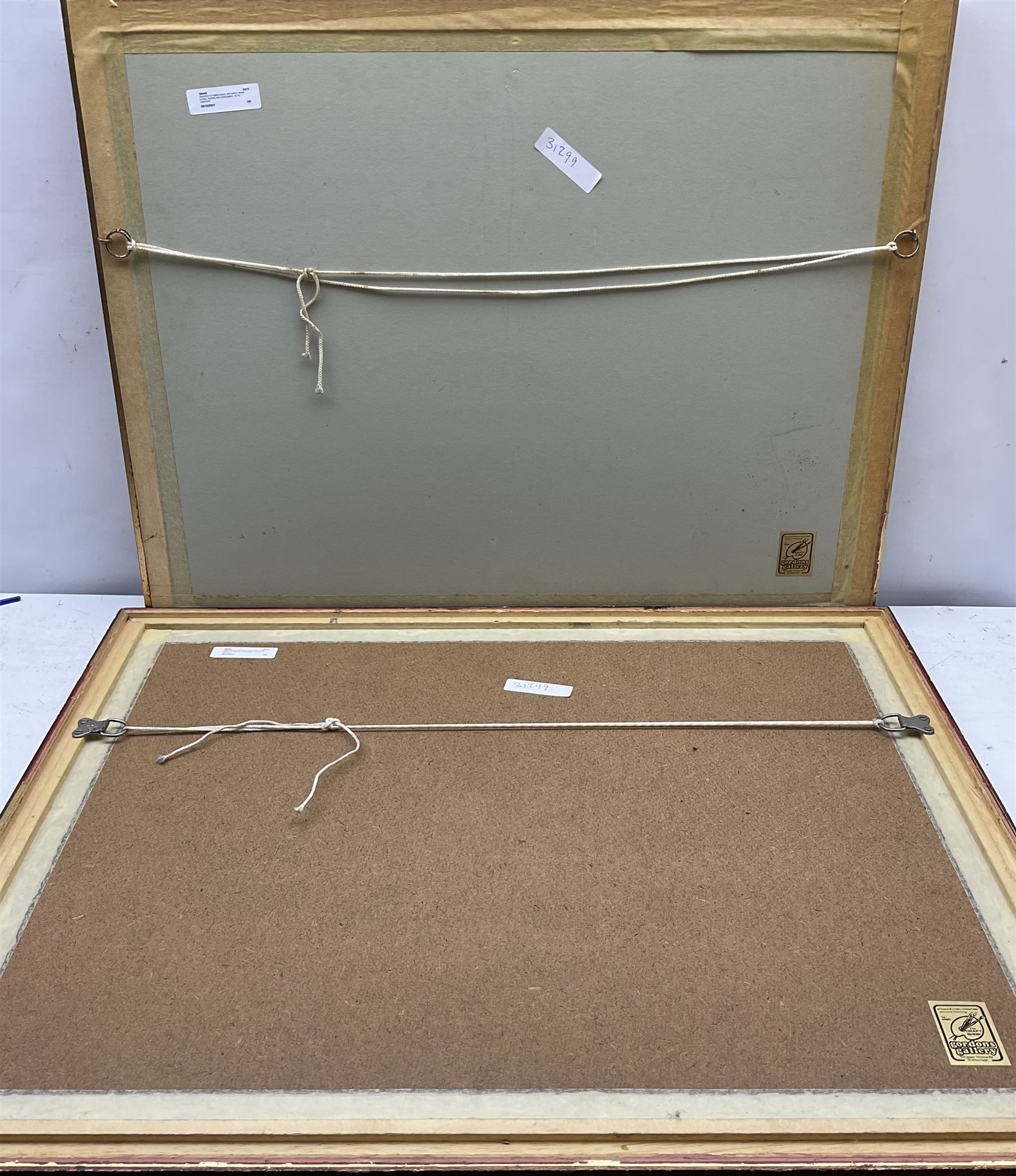 Edward H Simpson (British 1901-1989): Folkton Village Main Street and Hiking through the North Yorkshire Moors, two watercolours signed max 36cm x 52cm (2)