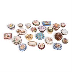 Large collection of 19th century and later pill boxes, including examples by Limoges, Veuv...