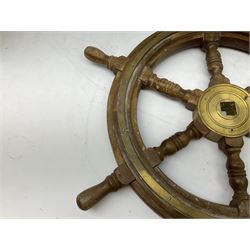 Six turned spokes ship wheel with brass central boss