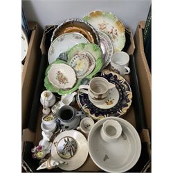 Three boxes of ceramics to include boxed collectors plates including Royal Worcester and Coalport etc, boxed Portmeirion cake stand and other ceramics including Ridgways and studio pottery etc