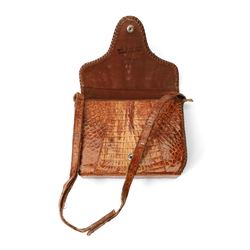 Taxidermy - mid-century alligator skin handbag, no maker's label, width 21cm 