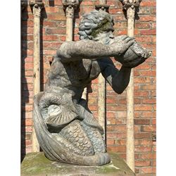 Reconstituted stone garden statue water fountain modelled as Triton, mid 20th century, in ...