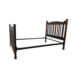 Edwardian inlaid mahogany double bedstead, headboard cresting rail with satinwood inlay shell and satinwood and ebony stringing