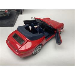 Three Maisto Special Edition 1:18 scale die-cast models - Porsche 550A Spyder, Jaguar 'S' Type and Ferrari 550 Maranello; all boxed; five other unboxed Maisto/Bburago 1:18 scale models; and two Classic Collection lead crystal models of Classic Cars (10)