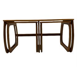 Nathan - teak Long John nest of tables and a singular nest of tables 