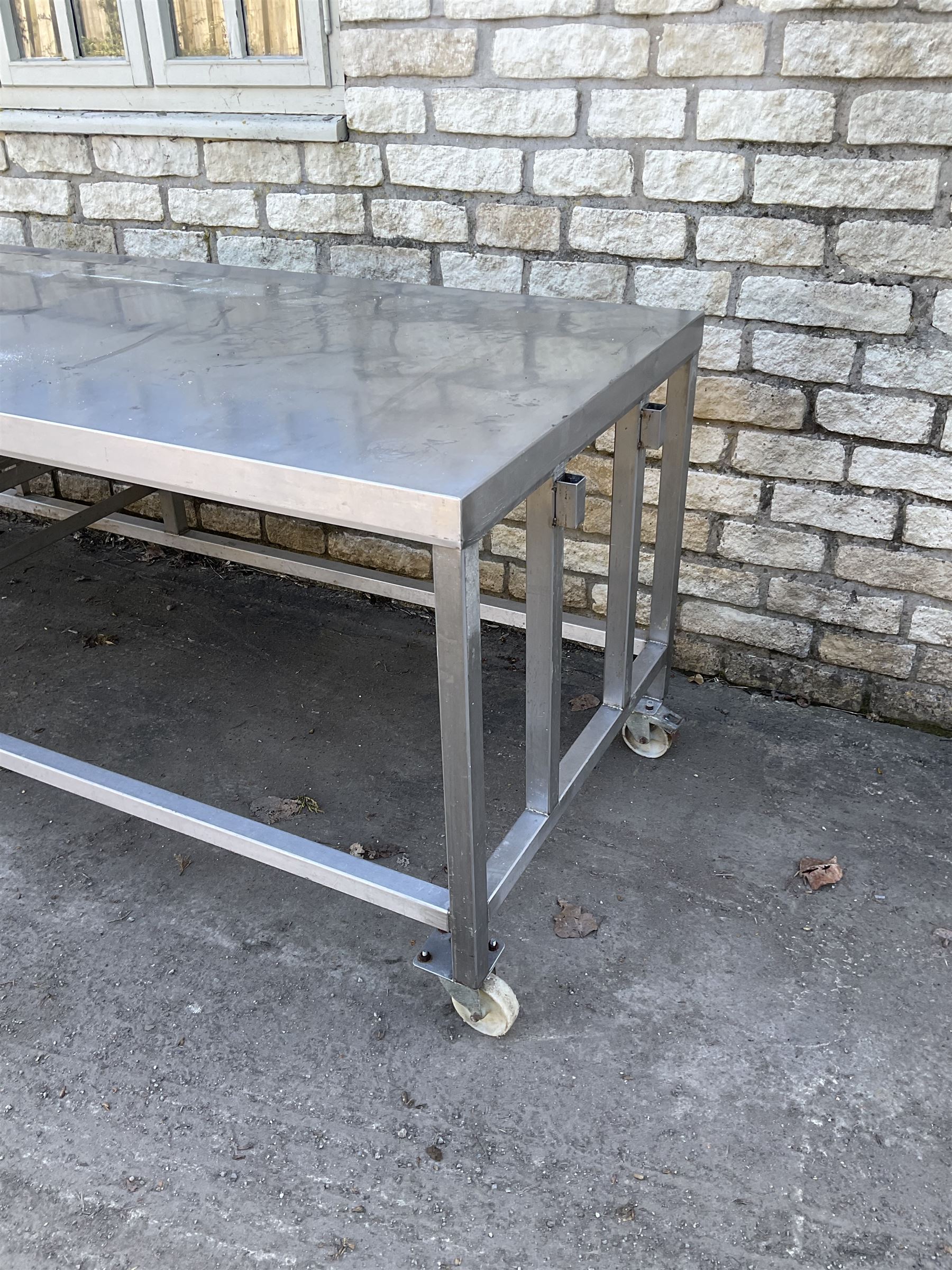 Large stainless steel preparation table trolley, with tray rack - THIS LOT IS TO BE COLLECTED BY APPOINTMENT FROM DUGGLEBY STORAGE, GREAT HILL, EASTFIELD, SCARBOROUGH, YO11 3TX