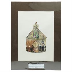 Catharina Anton Danial (Sri Lankan 1991-): 'Trinco City Map'; Mudhouse; Kettle; 'Galle Fort'; Lamp, set six watercolour and mixed media collages from 'Nostalgia' series, signed and dated 2023-2024, max 39cm x 28cm (6)
Notes: Catharina Danial is a Sri Lankan artist working with watercolour, thread, and collage to explore memory, place, and environmental change. A graduate of the University of Jaffna (BFA, 2016), she has exhibited with ARTRA Magazine, Colomboscope, and Saskia Fernando Gallery. Trinco City Map forms part of her ongoing exploration of coastal regions in Sri Lanka, drawing from field research, personal narrative, and ecological observation—particularly the impact of the economic crisis on marine life and coral ecosystems.