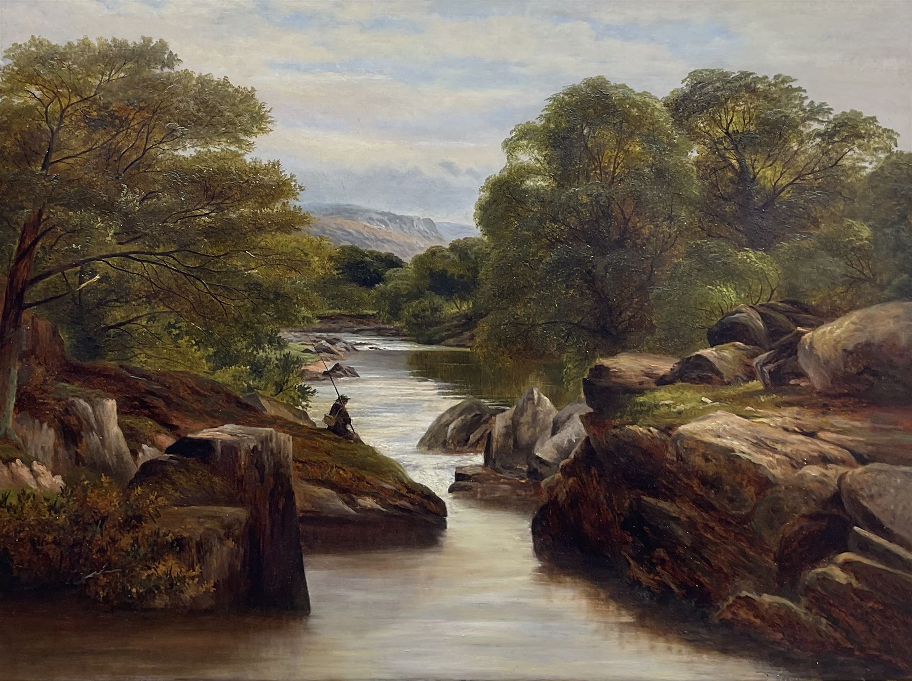 Thomas Spinks (British 1847-1927): 'Fishing on the Lledre' North Wales, oil on canvas unsigned 75cm x 100cm