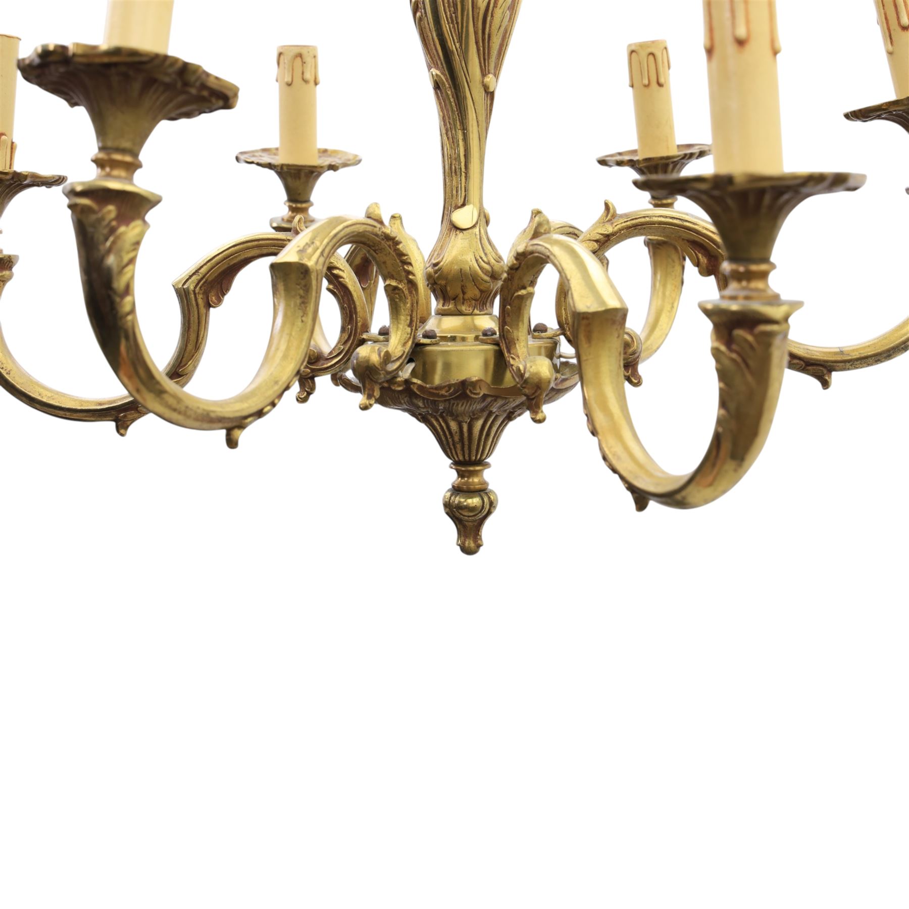 Early 20th century Rococo Revival gilt bronze six branch chandelier