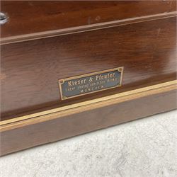 Kieser & Pfeufer folding mahogany and brass full plate camera, with adjustable wooden tripod