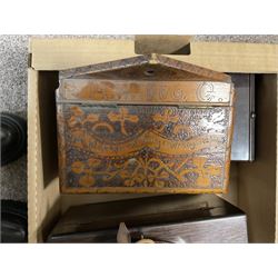 Two Pokerwork boxes, together with writing slope and various other boxes 