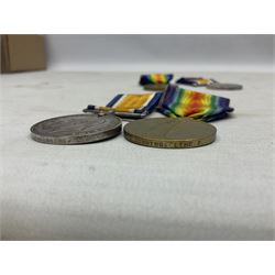 Two WW1 Lincolnshire Regiment pairs of medals, each comprising British War Medal and Victory Medal awarded to 33742 Pte. W.H. Parkes and 18501 Pte. J. Downing; all with ribbons (4)