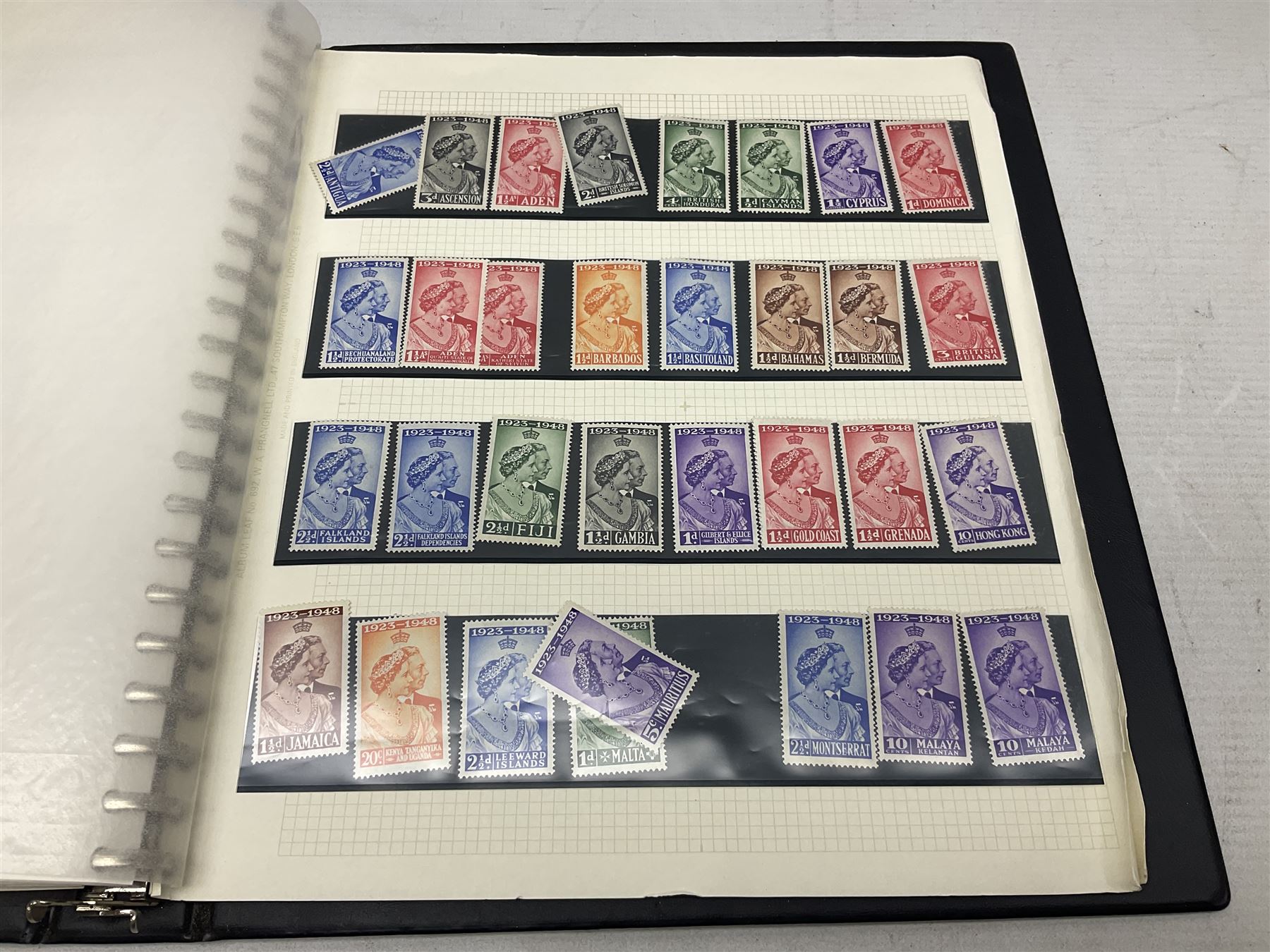 Stamps including various King George VI 12th May 1937 coronation, various 8th June 1946 Victory, various 1923-1948 Silver Wedding, Turks and Caicos Islands 'Raking Salt' mint marginal blocks of four etc, housed in two ring binder folders