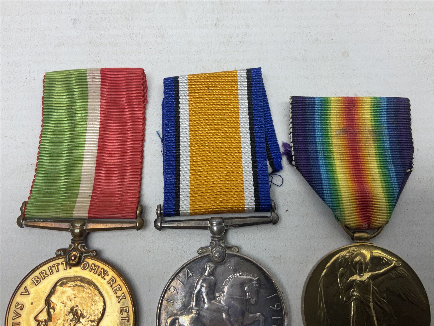 WW1 pair of medals comprising British War Medal and Victory Medal awarded to 2246 Pte. F. Lane York. R.; and WW1 Mercantile Marine Medal to James Carwell-Cooke; all with ribbons (3)