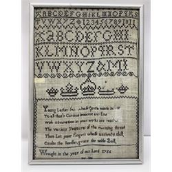 18th century alphabet cross stitch sampler, together with a later alphabet sampler, largest H31cm, W22cm