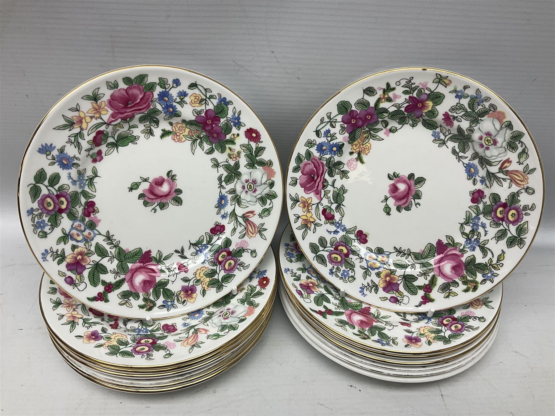 Crown Staffordshire Thousand Flowers pattern part tea service, to include teapot, two open sucriers, eighteen cups, fifteen saucers etc (57)