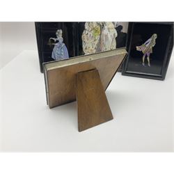 Seven 1930's butterfly wing pictures, mainly of ladies in period dress, one signed Dorothy Buckley, largest H18cm