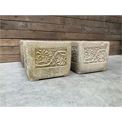 Set four Cotswold Studios Ltd square cast stone garden planters 