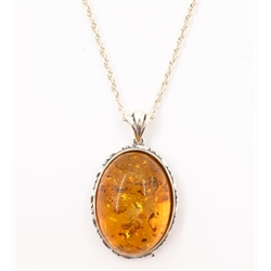  Silver amber pendant necklace stamped 925    