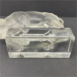 Frosted and clear glass buffalo,in the style of Lalique, H10cm