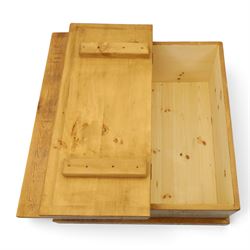 Indigo Furniture - rustic oak coffee table with double-hinged top concealing compartment, on skirted base