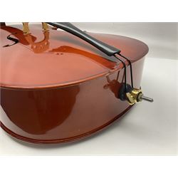 Gear4Music three-quarter sized cello with 70cm one-piece back and spruce top; bears maker's label; L112cm overall; in soft carrying case with Erich Steiner bow