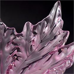 Lalique Champs-Elysees pattern clear and frosted pink glass bowl designed by Marc Lalique and modelled as leaves, signed 'Lalique France' L47cm in original Lalique pink box with guarantee etc