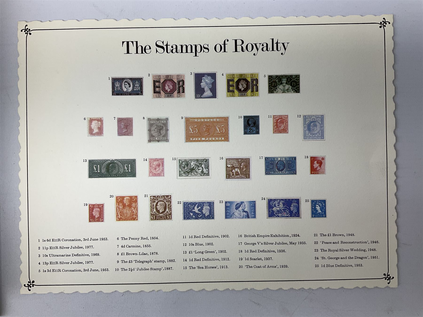 The Stamps of Royalty collection consisting of twenty-five sterling silver hallmarked stamp replicas, housed in a fitted wooden display case, with certificates, polishing cloth and certificates