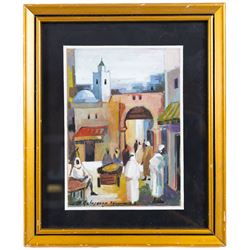 Mohamed Belajouza (Tunisian 20th Century): Streets of Sousse, set of three gouaches signed, max 18cm x 13cm (3)