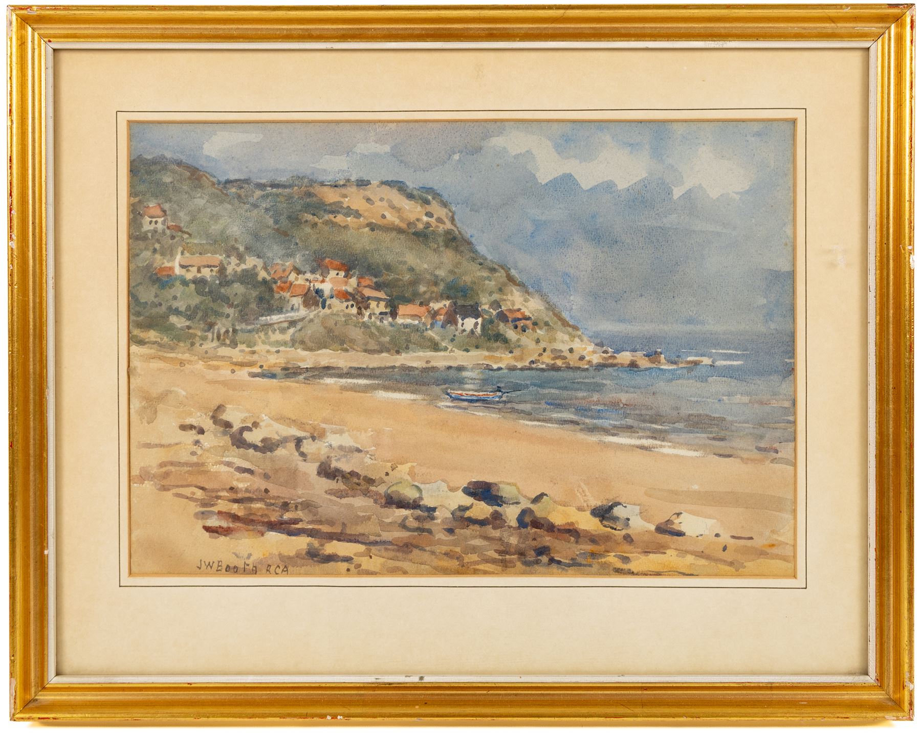 James William Booth (Staithes Group 1867-1953): View from the Beach towards Runswick Bay, watercolour signed 25cm x 36.5cm