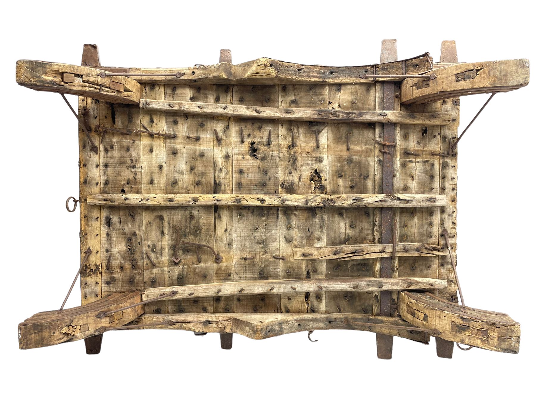 19th century Indian elephant 'Howdah' saddle, hardwood and iron bound 