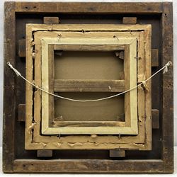 Circle of James Ward RA (British 1769-1859): Pony and Dogs at the Cottage Stile, circular oil on canvas unsigned 30cm diameter