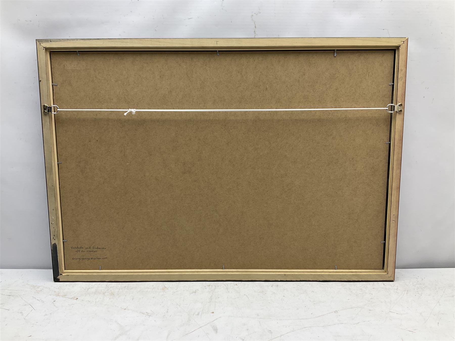 George Drury (British 1950-): J Class Racing Yachts - 'Velsheda and Endeavour off the Needles',  oil on board signed, titled verso 47cm x 73cm