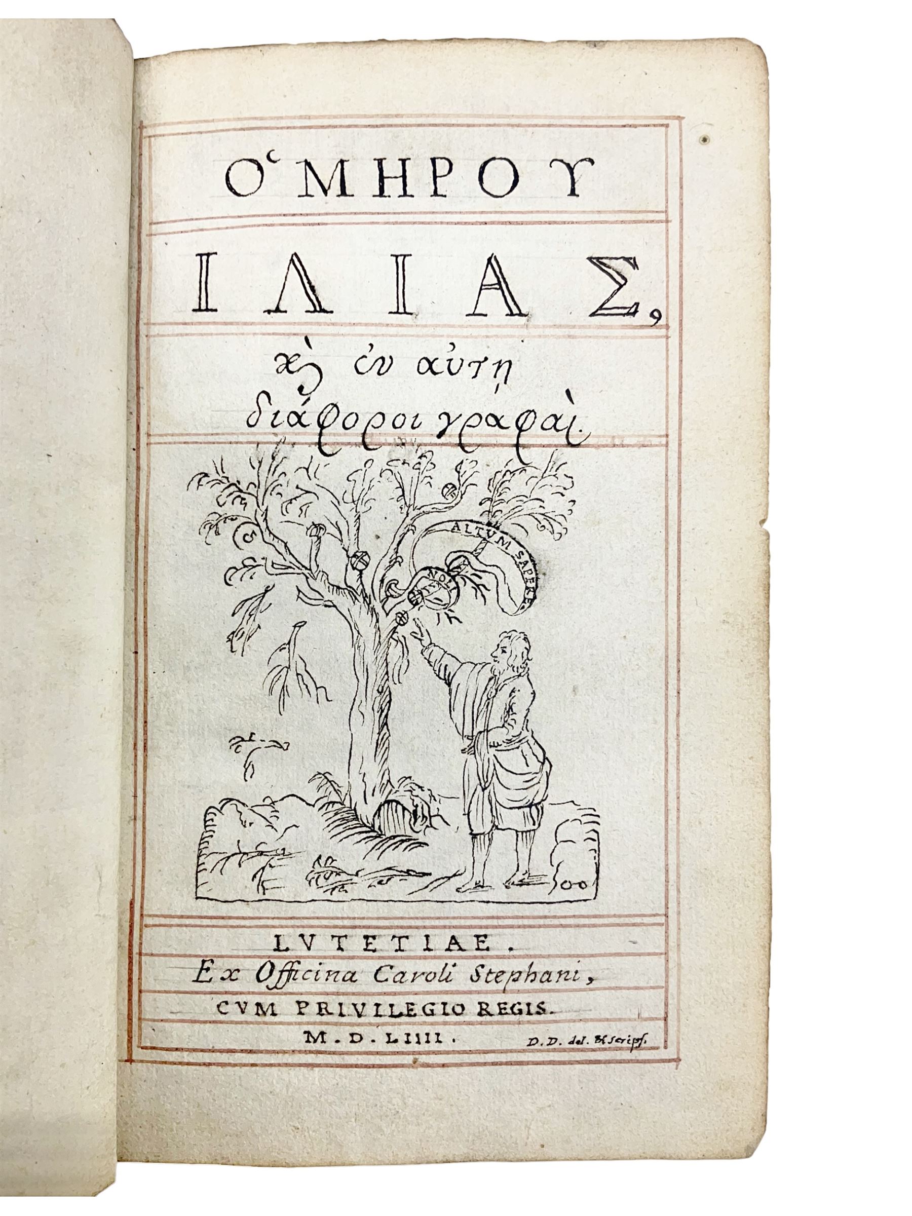 Homer's Illiad, 1554, with engraved title plate, complete book in greek text, the book has been rebound and rebacked