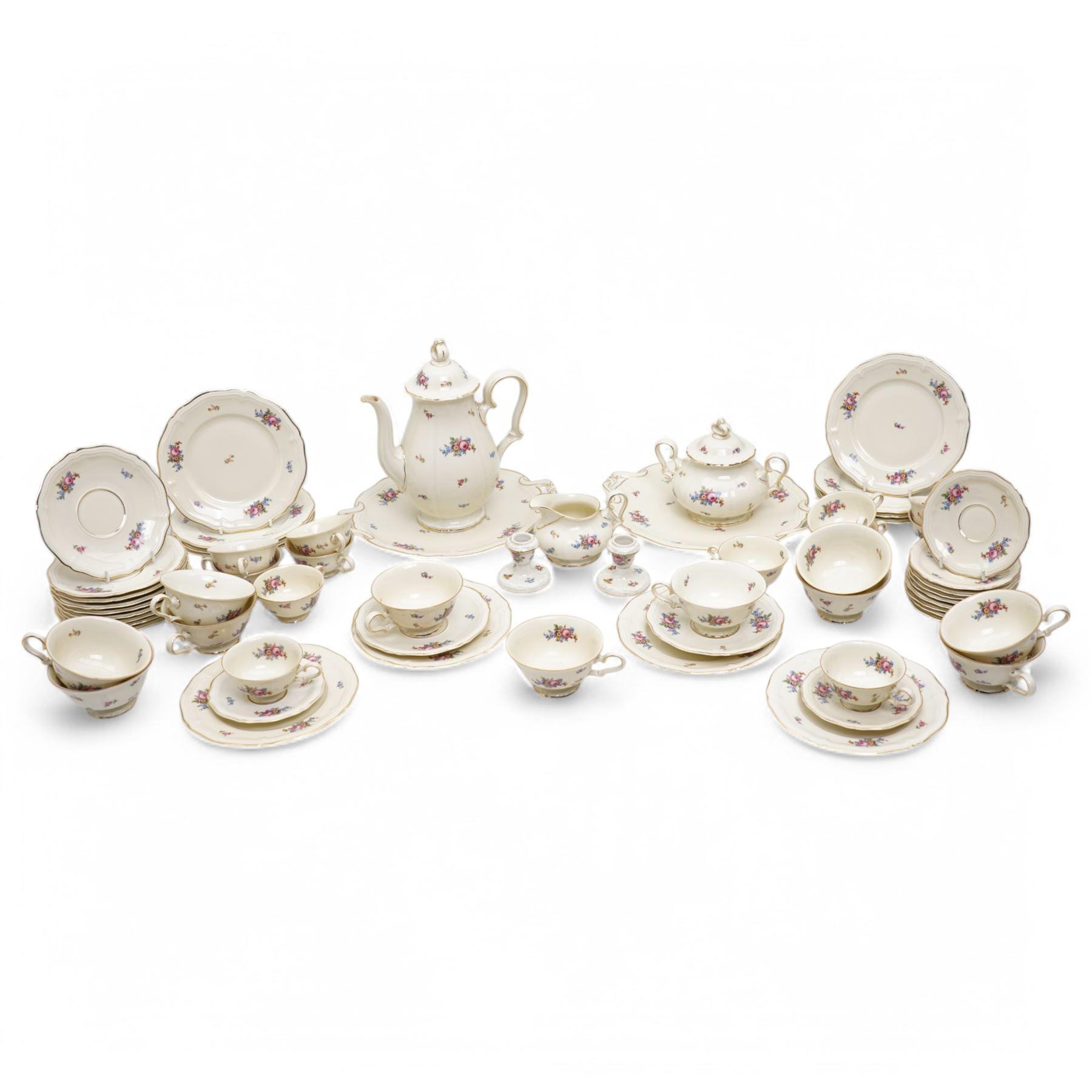 Rosenthal Chippendale part tea service for twelve, comprising teapot, covered sucrier, milk jug, tea cups, coffee cups and saucers, serving dishes etc