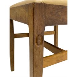 Acornman - set six (4+2) oak dining chairs, shaped cresting rail over moulded upright slats, square tapering supports joined by H-stretchers, by Alan Grainger, Brandsby, York