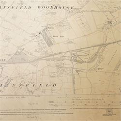 Ordnance Survey: Shirebrook Colliery, mid 20th century large-scale lithographic survey map with hand-coloured mine workings and seam boundaries, mounted on wooden rollers