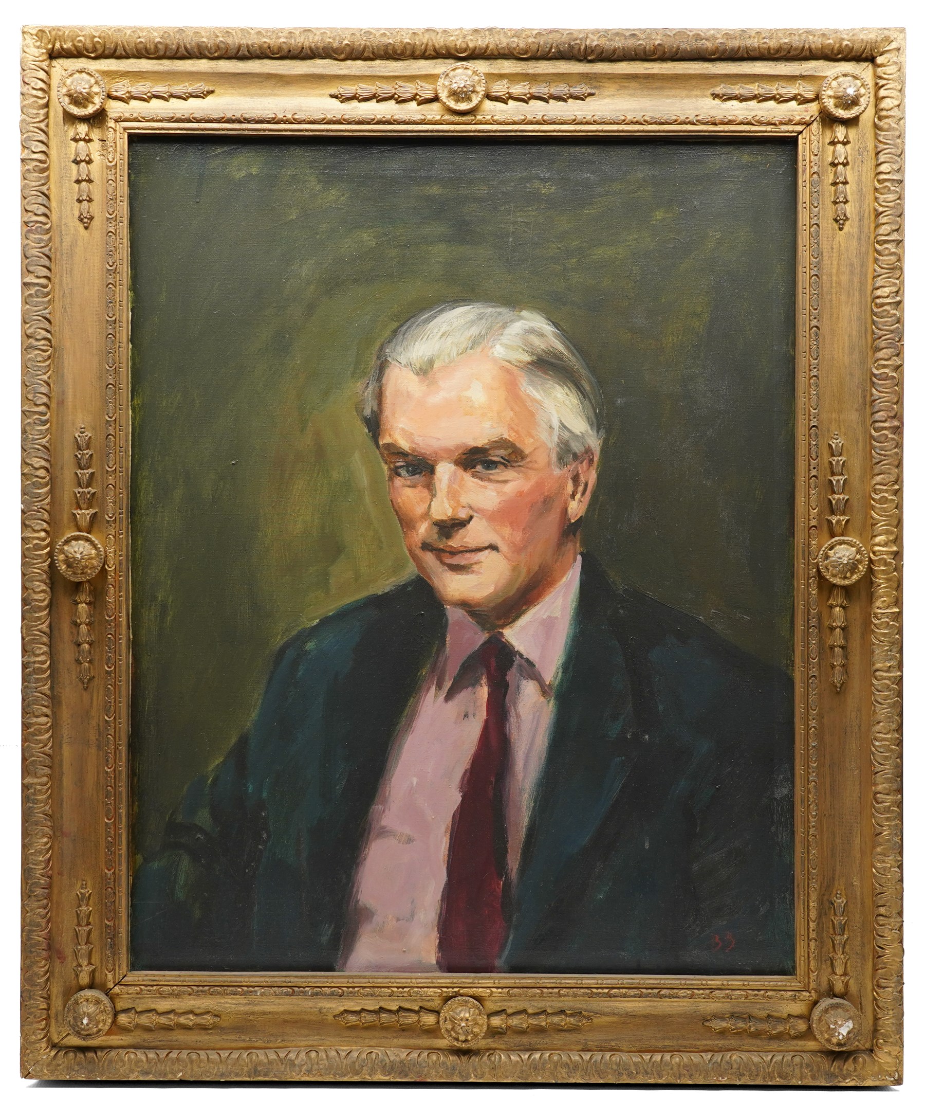 Brenda Bury (British 1932-): Members of European Parliament - 'Frederick Ponsonby 10th Earl of Bessborough' 'Rafton Pounder' 'Sir James Scott Hopkins' 'William Murray 8th Earl of Mansfield & Mansfield' 'John Brewis' and 'Peter Kerr 12th Marquess of Lothian', set of six oils on canvas variously signed, one dated '74, in matching frames, 76cm x 59cm (6)
Provenance: Property of a Nobleman.