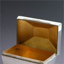 Early 20th century silver tea caddy, of sarcophagus form with twin lion mask mounted loop handles, upon four bun feet, hallmarked William Hutton & Sons Ltd, Birmingham 1913, H8cm, W9cm