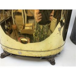 Brass coal scuttle with lid, pierced band and ring handles, raised on four shaped feet, H50cm