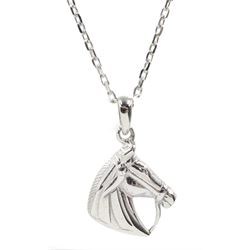 Silver horse head pendant necklace, stamped 925