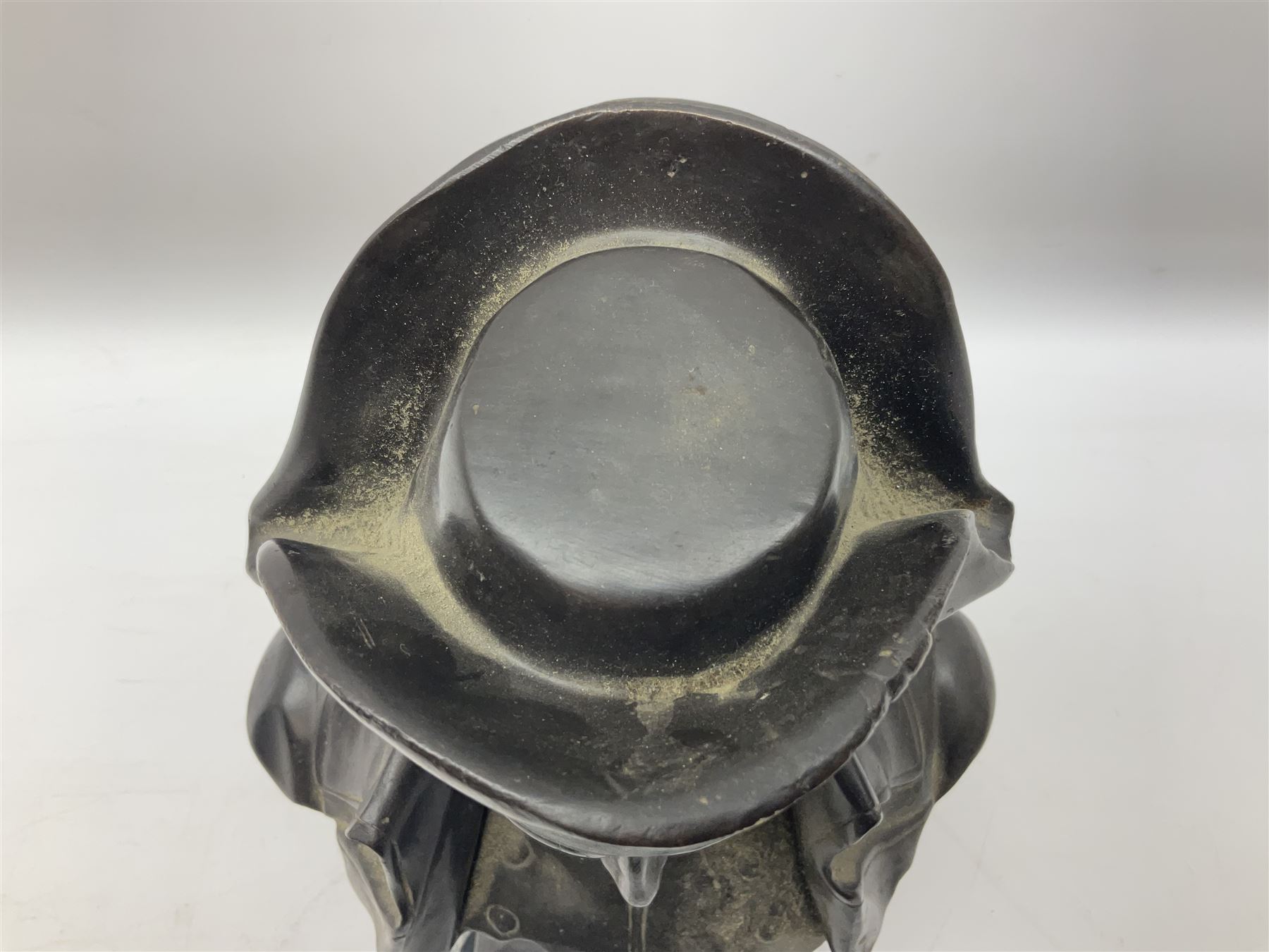 Bronze bust modelled as Napoleon, head and shoulders, wearing his hat and with open collar, on a tapering square section base, marked to the reverse 'Lecomte '82', H36cm