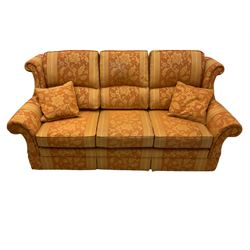 Wade - three seat sofa and pair of matching armchairs, upholstered in terracotta stripe fabric