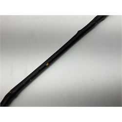 Victorian trap/coaching whip, principally in blackened thorn wood, with a silver cap engraved 'Marmaduke Furness Esquire Nov 1st 1904', hallmarked London 1900, makers mark AC, L173cm 