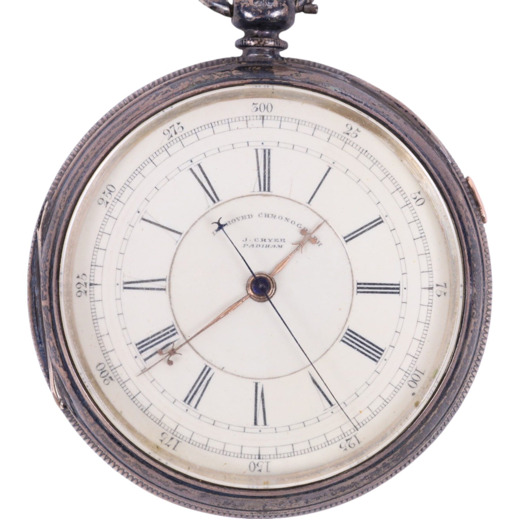 Victorian silver improved chronograph open faced pocket watch by J.Cryer, together with a continental silver pocket watch, stamped 935