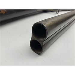 19th century Indian .577 Enfield muzzle loading rifle, proofed for 26-bore, the 98.5cm barrel with three barrel bands and later ram rod L140cm overall; 19th century Belgian side-by-side double barrel percussion shotgun, approximately 20-bore, with 74cm barrels and studded walnut stock, lock plate marked 'Liege 1868' and 'V. Gulikers-Maquinay' L117cm overall; and another side-by-side double barrel shotgun by Smythe with underlever opening (3)