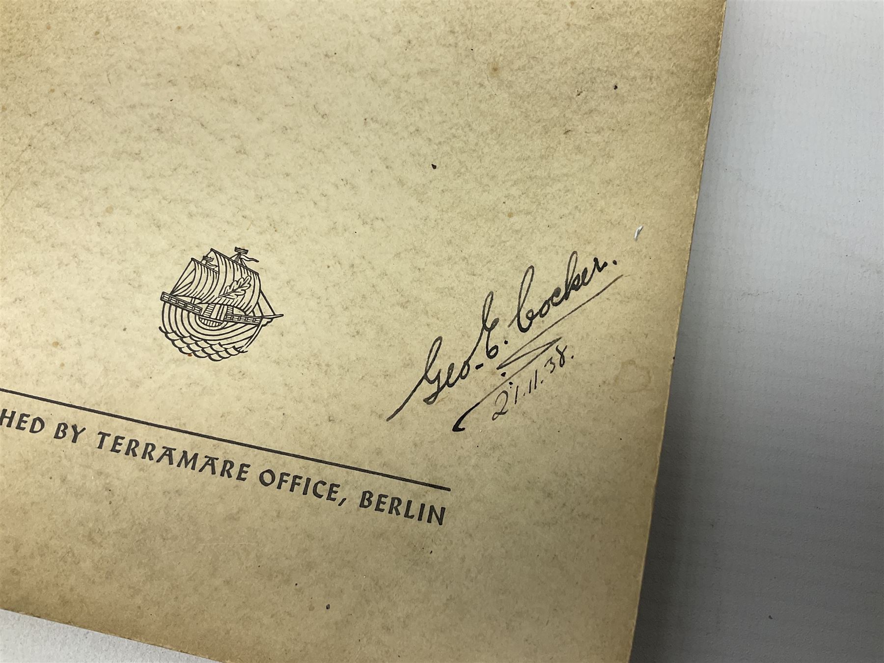 Set of six 1938 German booklets by Terramare Publications comprising No.1 Adolf Hitler by Philip Bouhler, No.2 German Political Profiles by Hans Heinz Sadila-Mantau, No.3 Versailles in Liquidation by Friedrich Grimm, No.4 German Law and Legislation by Erich Schinnerer, No.5 German Labour Service by Fritz Edel and No.6 Social Welfare in Germany by Werner Reher; some illustrated; all with English text (6)